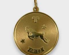 Fine 14K Yellow Gold Aries Circle Charm Pendant
