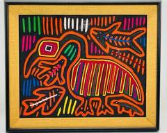 Vintage South American Framed Mola Bird
