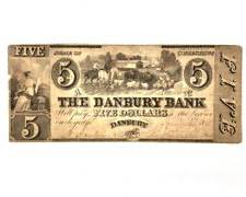 Antique 1841 The Danbury Bank, CT $5 Banknote

