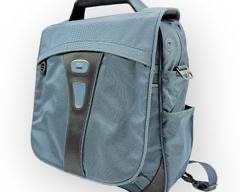 TUMI T TECK Blue/Grey Metallic Backpack with Fold-Over Front Flap.
