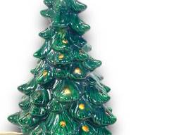 Vintage 1 Ceramic Mini Light Up Christmas Tree with Ornaments
