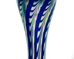 Vintage Cobalt Blue Pulled feather Art Glass Table Lamp
