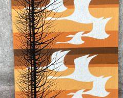 1970's Pop Art MCM Mid Century Modern Textile Wall Art Birds and Trees
