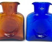 Vintage BLENKO Mid Century Modern MCM Amber and Blue Art Glass Double Spout Pitchers
