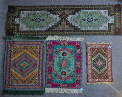 4 Vintage Hand Woven Abstract Mats or Wall Hanging Textile Boho Hippie
