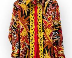 CHRISTIAN LLINARES Silk Black/Red/Gold Miami/Versace Style Print Button Down Shirt. EURO Sz 36
