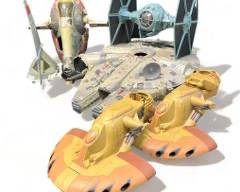 Lot of vintage Star Wars Toys Including Kenner 1995 Tie Fighter, Hasbro 1996 Slave one, 2002 Two AAT, Tonka Millennium Falcon and two Figures
