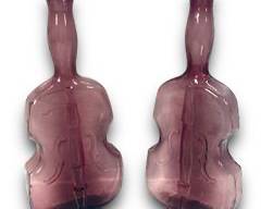 Pair Art Glass Violin Cello Bottles Amethyst Colored
