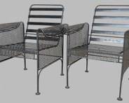 Pair Russell Woodard Vintage MCM Mid Century Modern Iron Mesh and Rubber Slat Lounge Chairs
