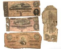 Antique Confederate States of America 1863 & 1864 $5, $10, & $50 Banknotes
