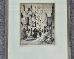 Elias Grossman Wailing Wall Jerusalem Signed Framed Etching
