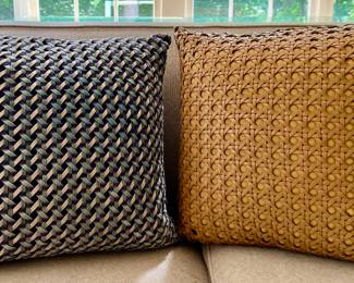 (2) Williams Sonoma Leather Down Pillows