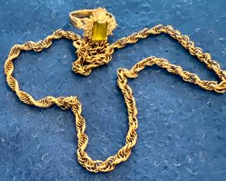 14K Ring with Green Stone & 14K Necklace