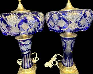 Dresden by Peck Cobalt Cut to Clear Table Lamps