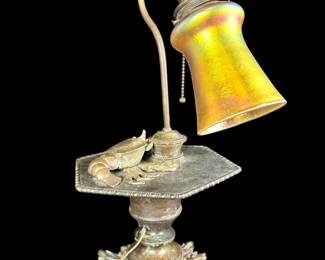 Signed Tiffany Lamp with Lobster Ink Well