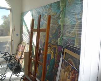 A large tryptich Abduction of Europa and other artworks stacked