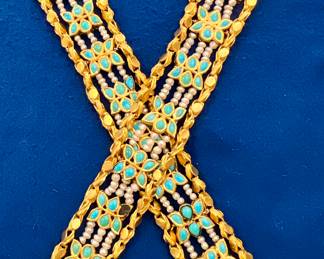 14K Gold Bracelets with Seeded Pearls & Turquoise