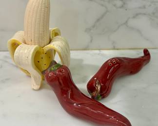 Banana & Fitz and Floyd Chili Peppers Salt & Pepper Shakers