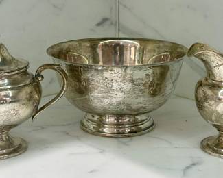Sterling Silver Bowl & Creamer & Sugar Dish