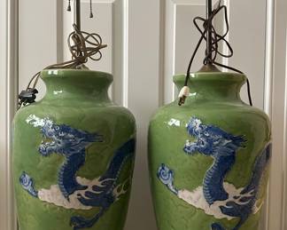 (2) Japanese Lamps with Dragon Motif