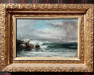 Coastal Scene Oil on Canvas, Signed M. Hathaway (George M. Hathaway) -George M. Hathaway was an American 19th Century painter who was born in 1852.