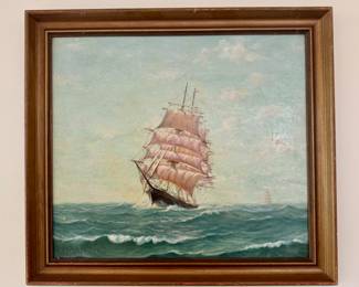 "Three Masted Ship" Oil on Board, Signed E.A. Egerton, M.R.A.