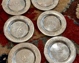 (6) Sterling Silver Monogrammed Plates