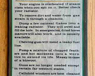 "Hints for Care Free Motoring" Plaque