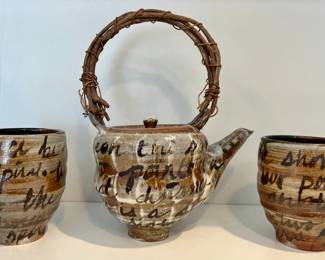 Art Pottery Tea Pot & Cups