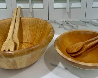 (2) Wood Salad Bowls with Matching Utensils