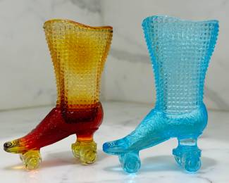 Vintage Pressed Glass Roller Skate Toothpick Holders
