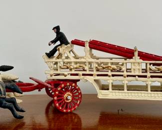 Vintage Cast Iron Horse Drawn Hook & Ladder Fire Engine