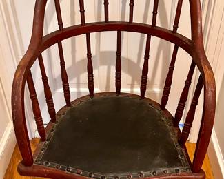 Antique Desk Chair with Leather Seat & Nailhead Trim