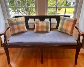 Vintage Caned Bench with Cushion