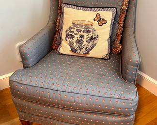 Upholstered Armchair with Brass Casters
