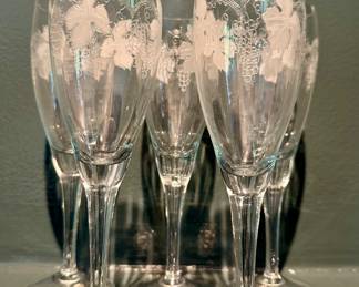 (5) Etched Glass Champagne Flutes