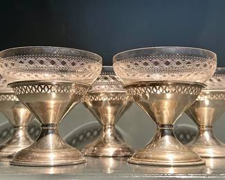 Sterling & Etched Glass Champagne Glasses