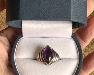 14K Gold, Sterling & Purple Stone Ring