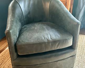 Arhaus Furniture Smoky Blue/Grey Giles Leather Armchair
