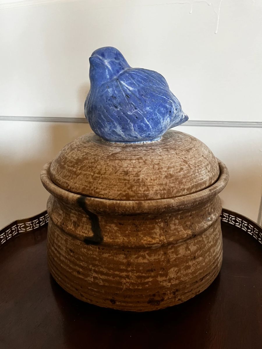 Vintage Mccarty Quail Covered Casserole Dish - This is a VERY unique one that is a mixed glaze which was likely something that they were experimenting with.