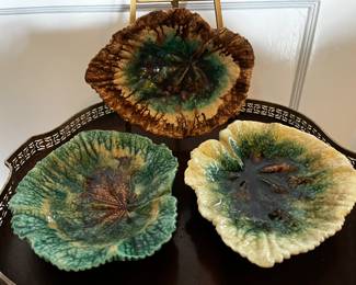 Antique French Majolica Leaf Dishes