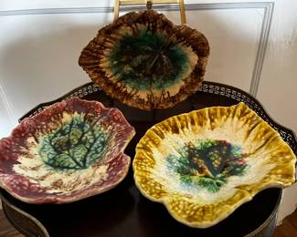 Antique French Majolica Leaf Dishes