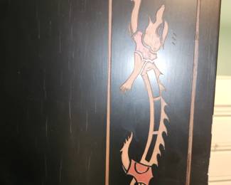 Ornate, double-sided, 4 panel room screen. Detail