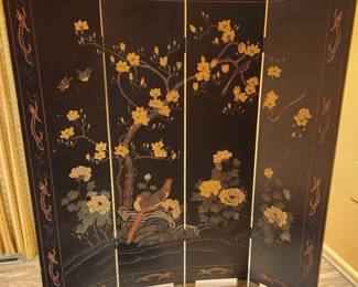 Ornate, double-sided, 4 panel room screen