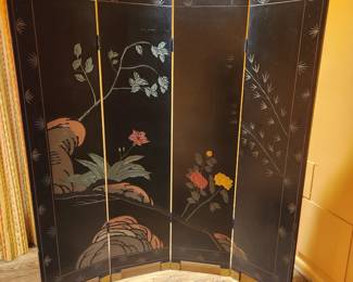 Ornate, double-sided, 4 panel room screen