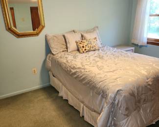 full bedroom set: bed w/ Posturepedic pillowtop mattress, Stanley furniture: 1 nightstand and 2 dressers, chair