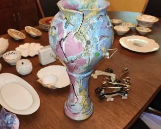 4 piece painted stoneware decor set (vase/urn, 1 bowl & 2 plates), purchased at Sugarloaf Festival