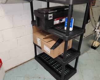 2 of these heavy duty plastic shelving units.  Items on shelves are NOT for sale