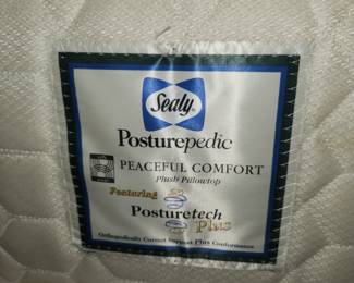 full bedroom set: bed w/ Posturepedic pillowtop mattress, 1 nightstand and 2 dressers, chair