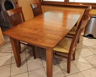 dining table with ONE 18 inch leaf (inserted), with 4 chairs. Measures 78" long (with ONE 18" leaf inserted) x 38" wide
